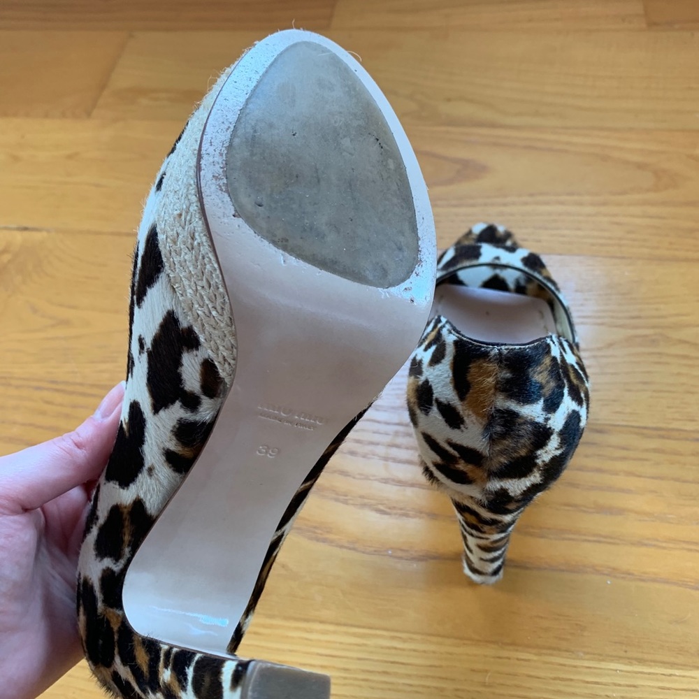 Miu Miu Leopard Print Peep-Toe Pumps Size 39 - image 6